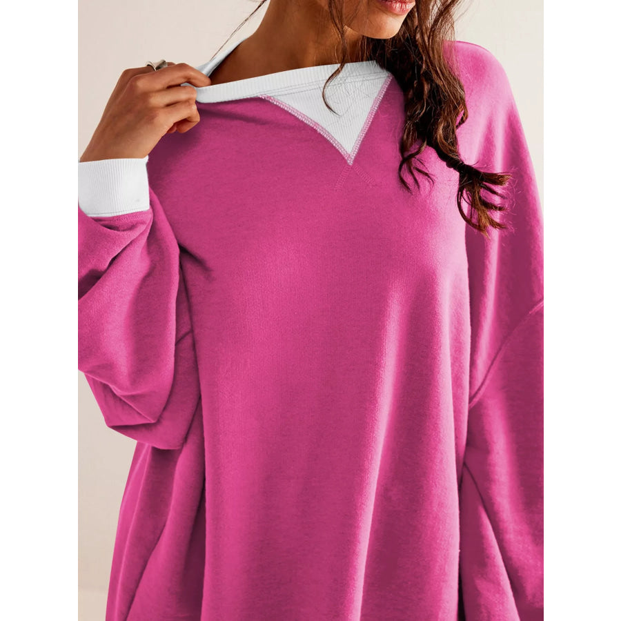 Dropped Shoulder Long Sleeve Sweatshirt Apparel and Accessories
