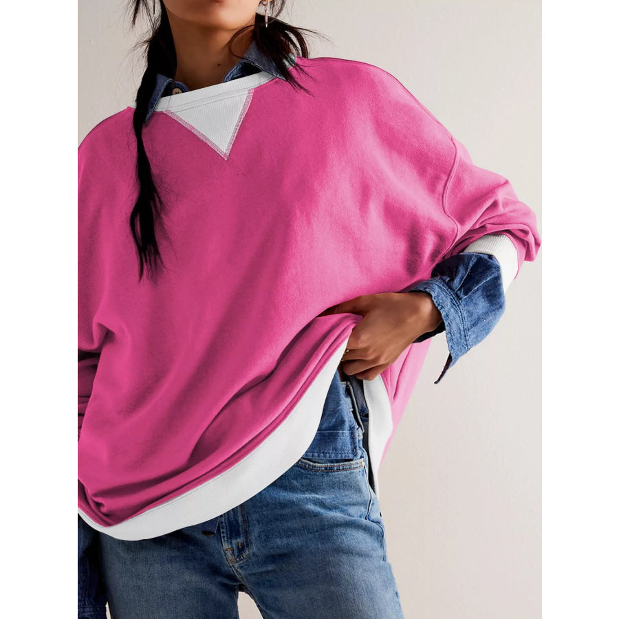 Dropped Shoulder Long Sleeve Sweatshirt Apparel and Accessories