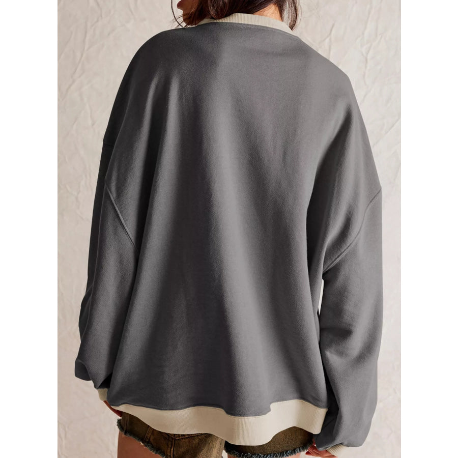 Dropped Shoulder Long Sleeve Sweatshirt Apparel and Accessories