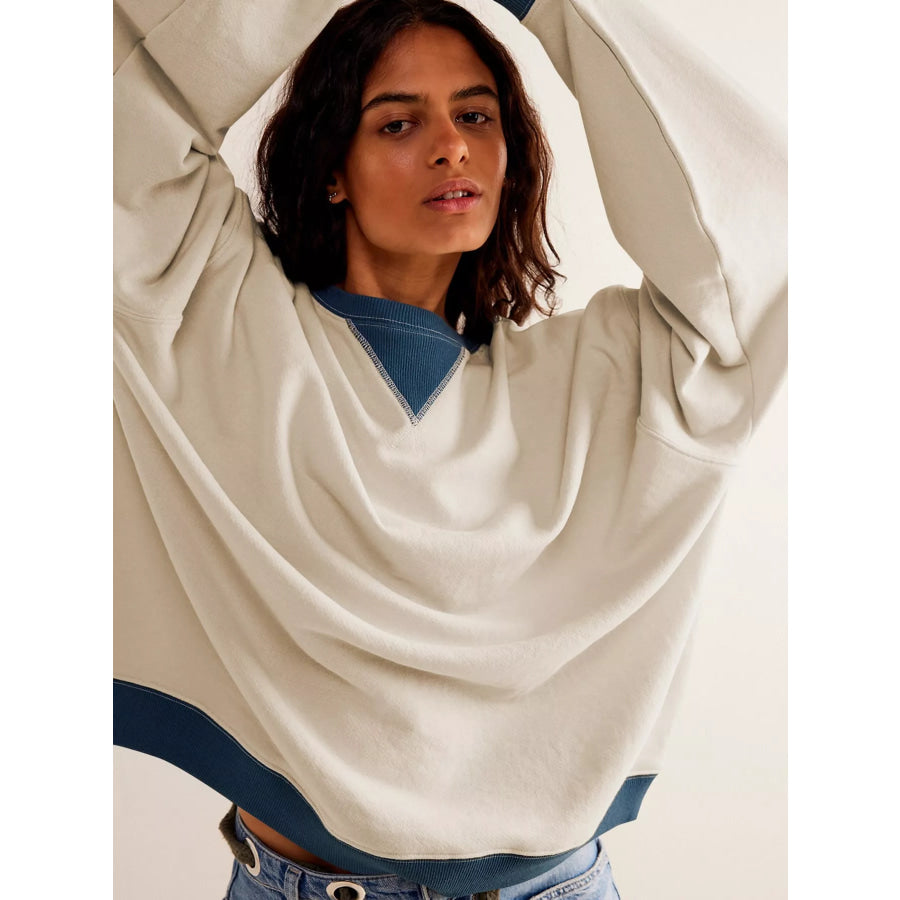 Dropped Shoulder Long Sleeve Sweatshirt Apparel and Accessories