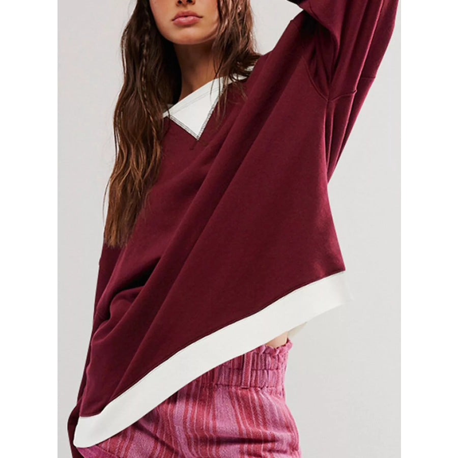 Dropped Shoulder Long Sleeve Sweatshirt Apparel and Accessories