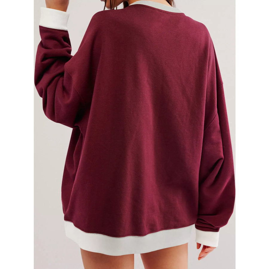 Dropped Shoulder Long Sleeve Sweatshirt Apparel and Accessories