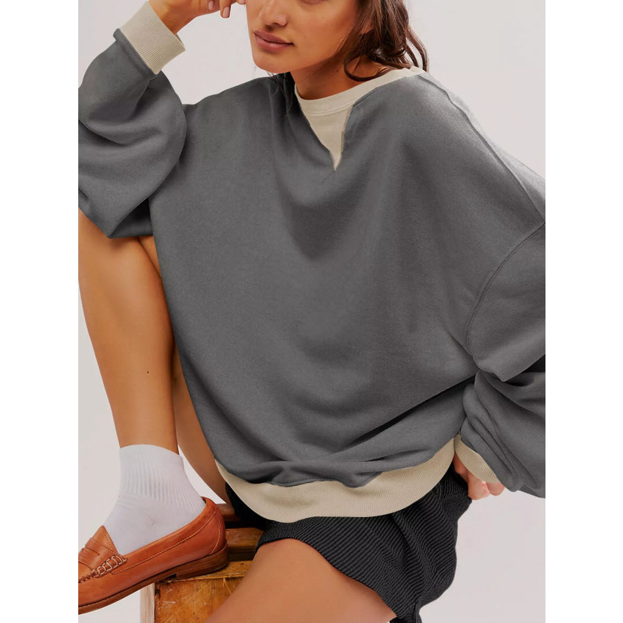 Dropped Shoulder Long Sleeve Sweatshirt Apparel and Accessories