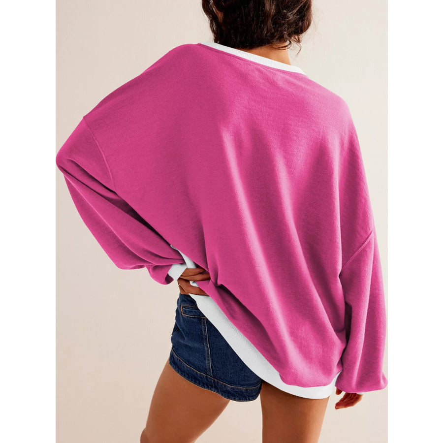 Dropped Shoulder Long Sleeve Sweatshirt Apparel and Accessories