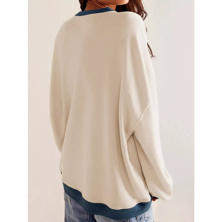 Dropped Shoulder Long Sleeve Sweatshirt Apparel and Accessories