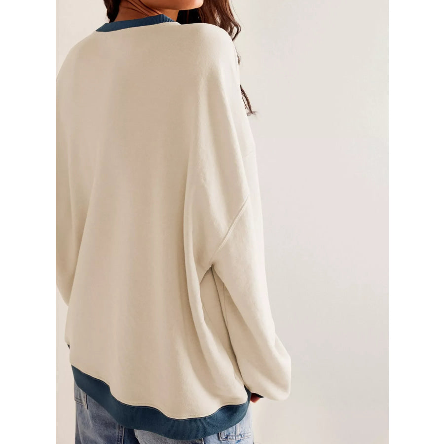 Dropped Shoulder Long Sleeve Sweatshirt Apparel and Accessories