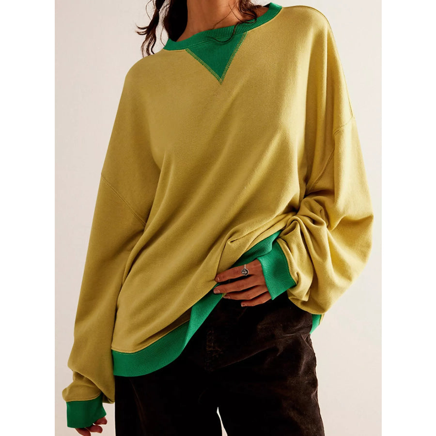 Dropped Shoulder Long Sleeve Sweatshirt Yellow / S Apparel and Accessories