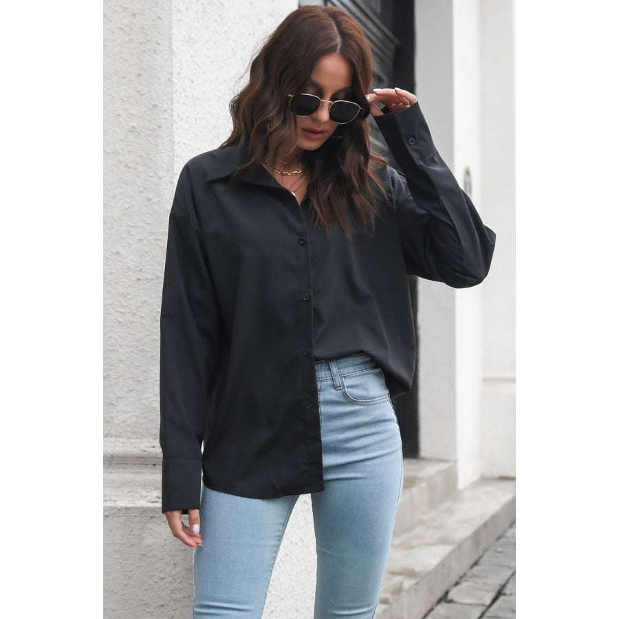 Dropped Shoulder Longline Shirt Black / S