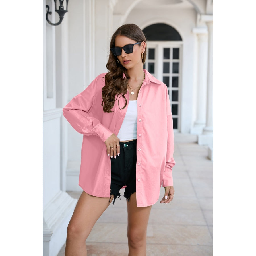 Dropped Shoulder Longline Shirt Carnation Pink / S