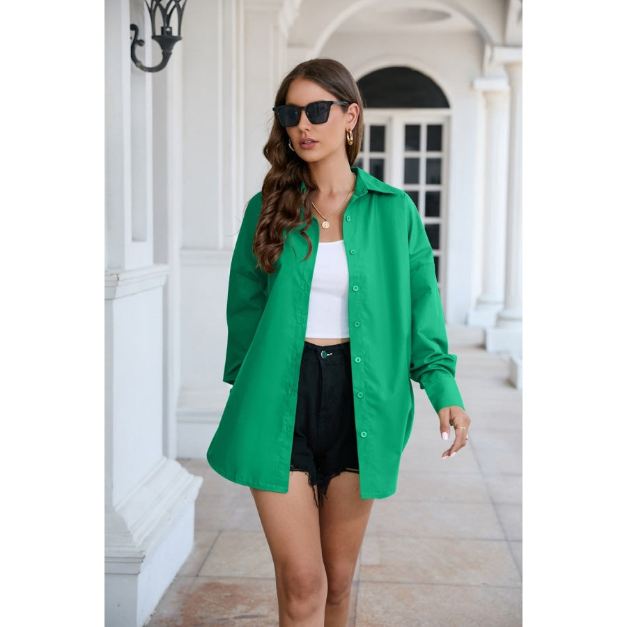 Dropped Shoulder Longline Shirt Green / L