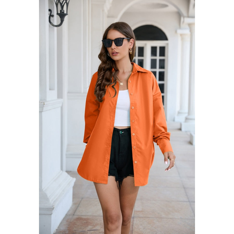 Dropped Shoulder Longline Shirt Pumpkin / M