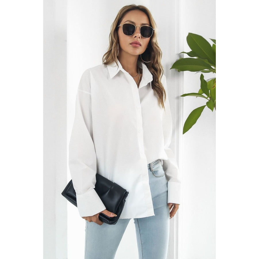 Dropped Shoulder Longline Shirt White / S