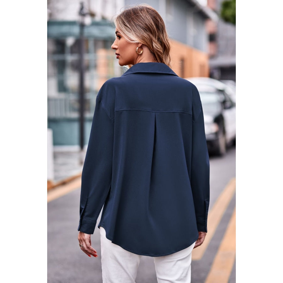 Dropped Shoulder Longline Shirt with Pockets