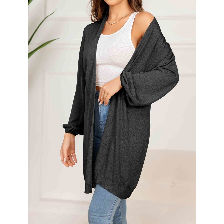 Dropped Shoulder Open Front Longline Cardigan Charcoal / S