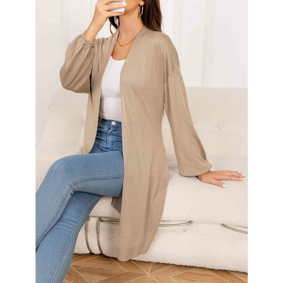 Dropped Shoulder Open Front Longline Cardigan Sand / S