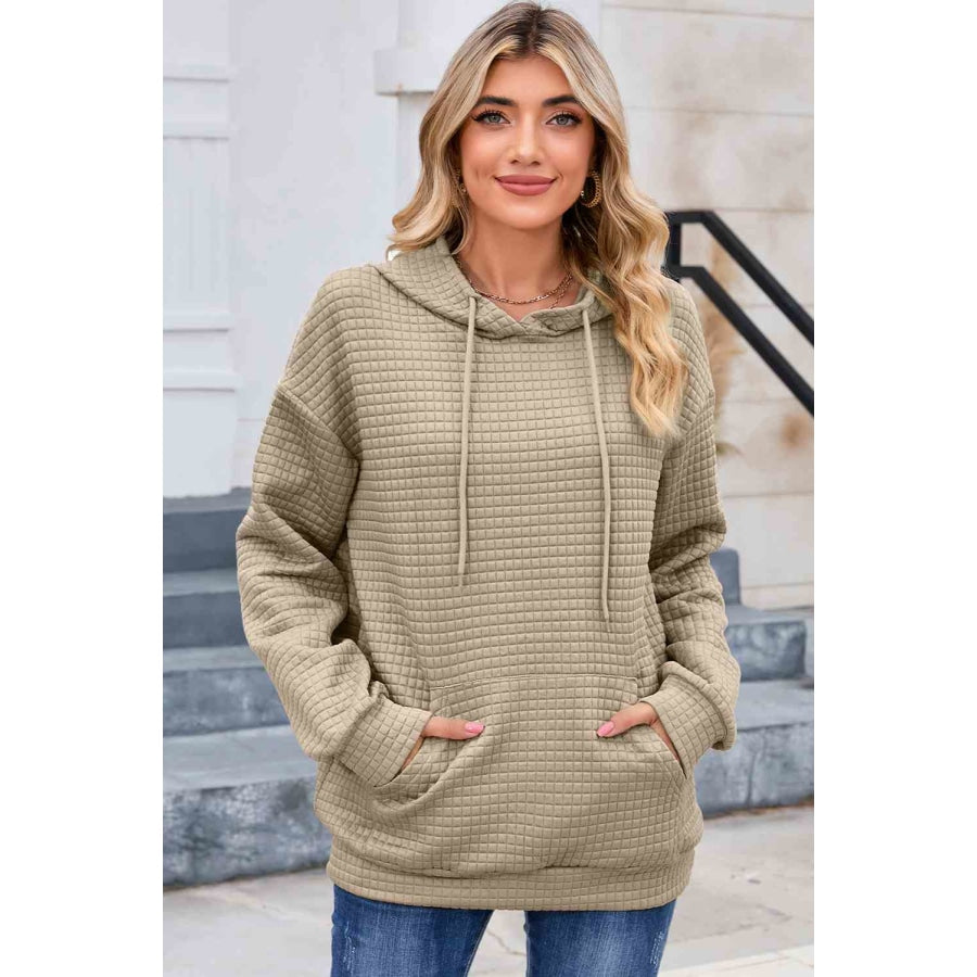 Dropped Shoulder Pocketed Hoodie Khaki / S