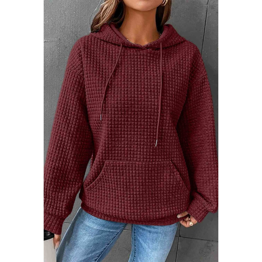 Dropped Shoulder Pocketed Hoodie Wine / S