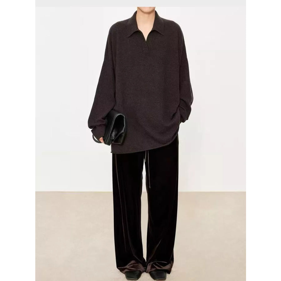 Dropped Shoulder Polo Collar Sweater Apparel and Accessories