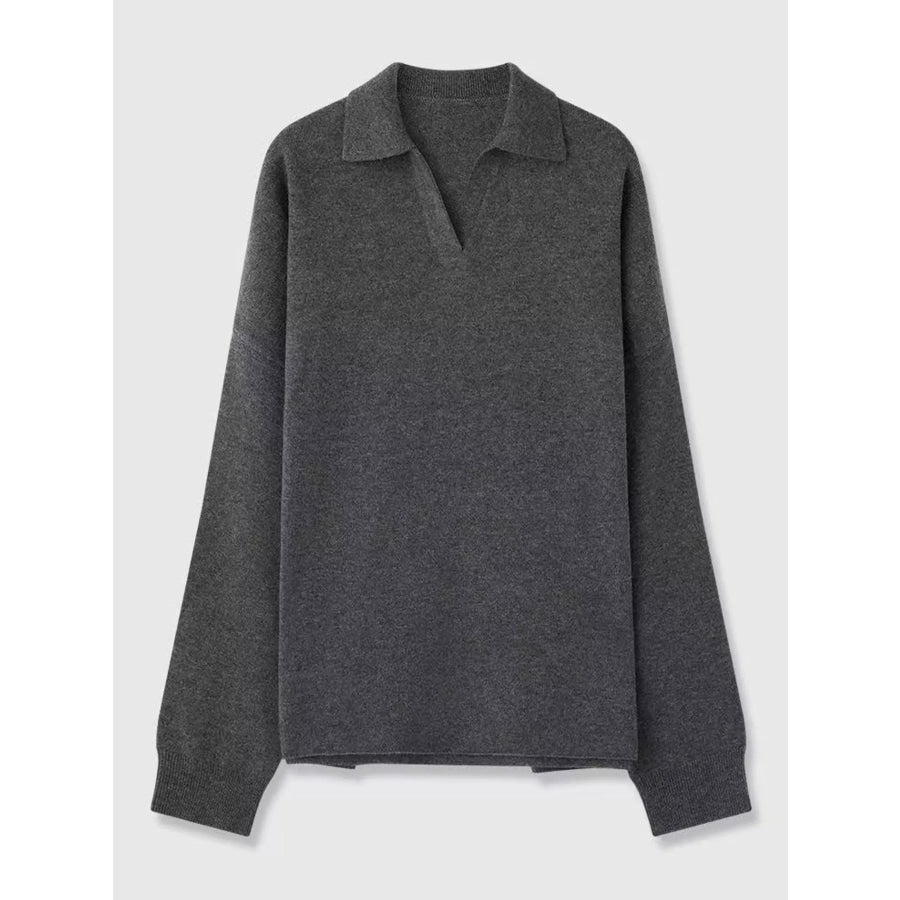 Dropped Shoulder Polo Collar Sweater Apparel and Accessories