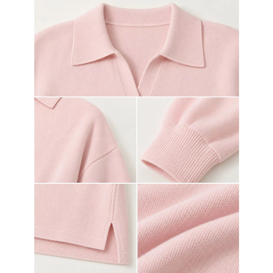 Dropped Shoulder Polo Collar Sweater Apparel and Accessories