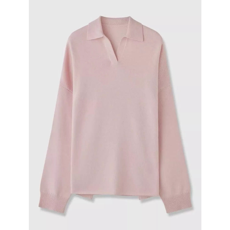 Dropped Shoulder Polo Collar Sweater Apparel and Accessories