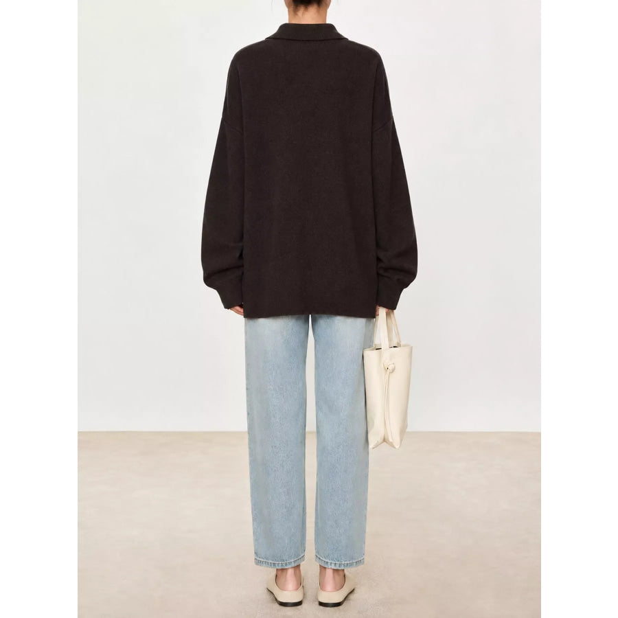 Dropped Shoulder Polo Collar Sweater Apparel and Accessories