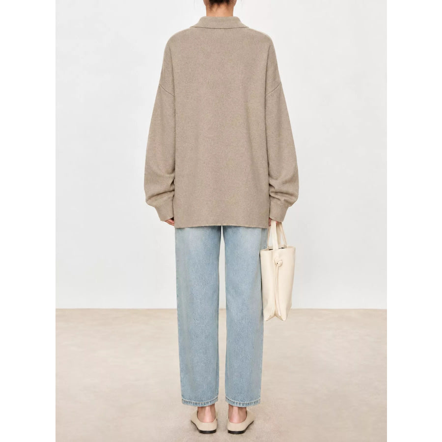 Dropped Shoulder Polo Collar Sweater Apparel and Accessories