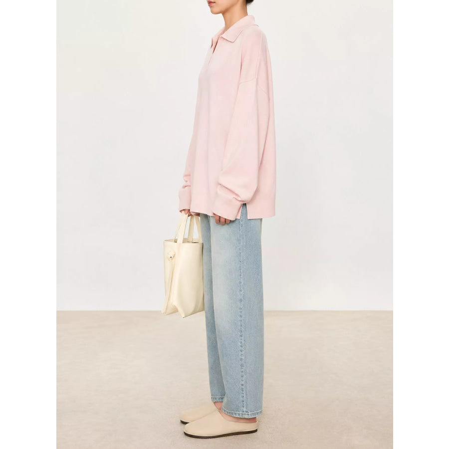 Dropped Shoulder Polo Collar Sweater Apparel and Accessories