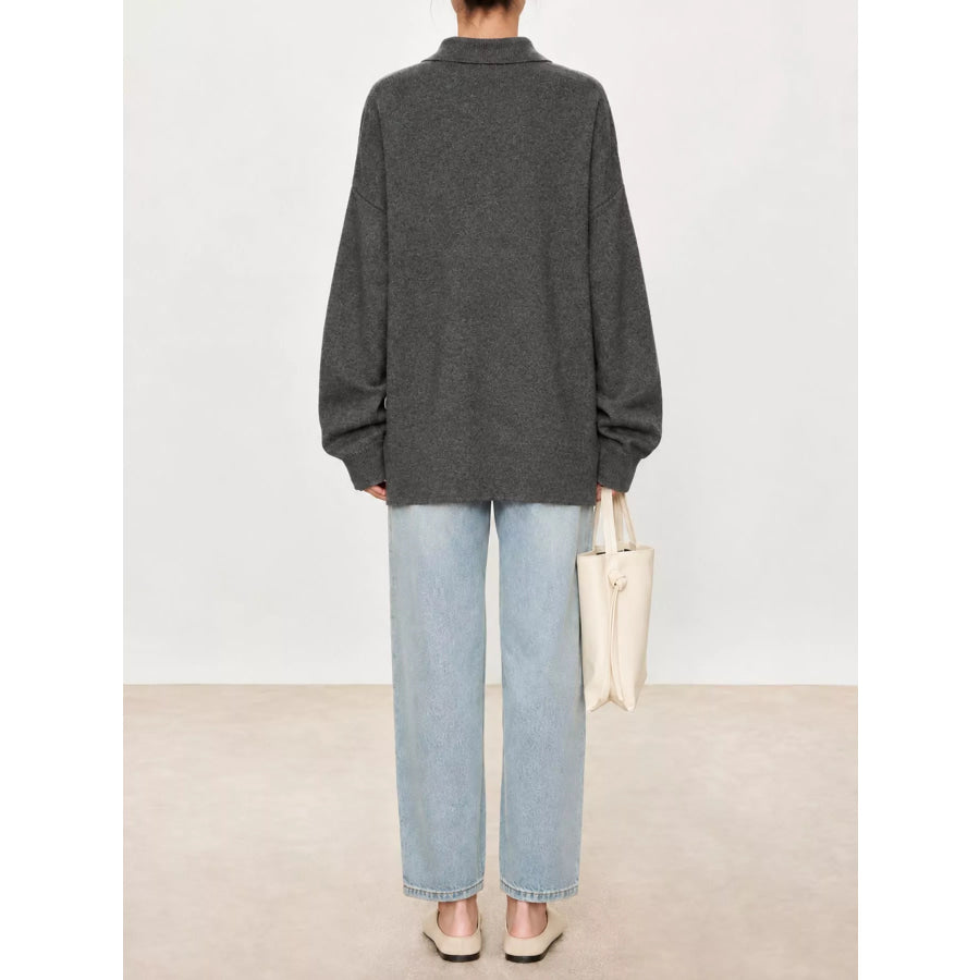 Dropped Shoulder Polo Collar Sweater Apparel and Accessories