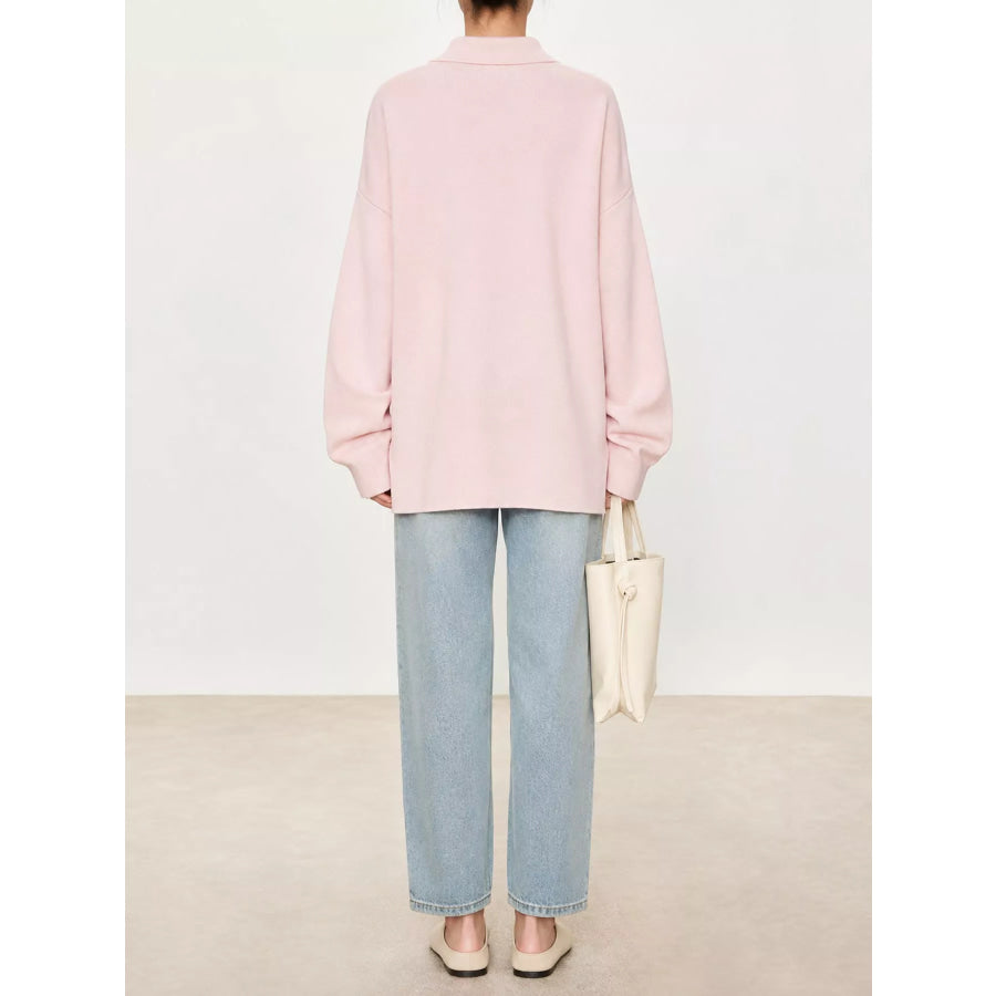 Dropped Shoulder Polo Collar Sweater Apparel and Accessories