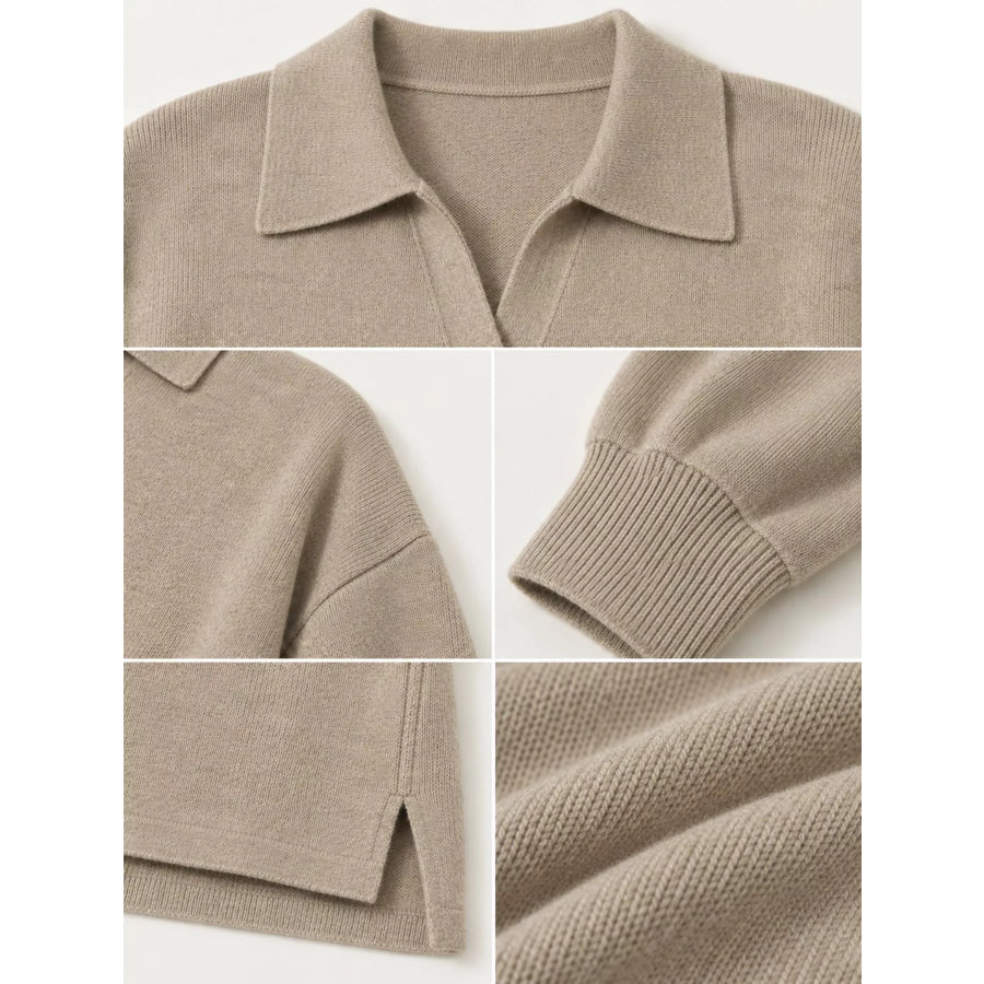 Dropped Shoulder Polo Collar Sweater Apparel and Accessories