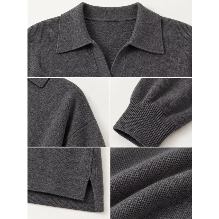 Dropped Shoulder Polo Collar Sweater Apparel and Accessories