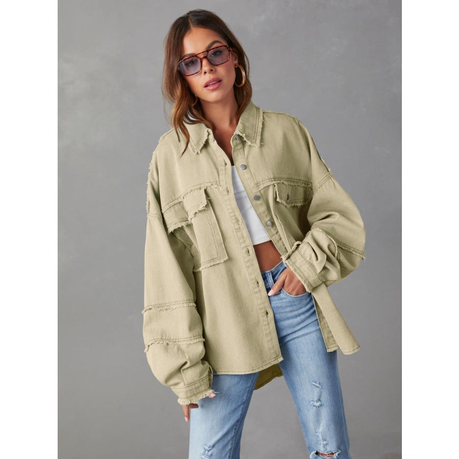 Dropped Shoulder Raw Hem Jacket Cream / S