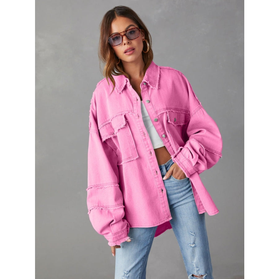 Dropped Shoulder Raw Hem Jacket Hot Pink / S