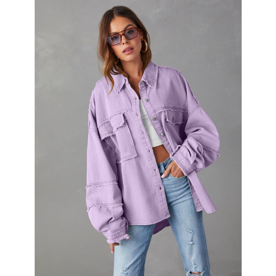 Dropped Shoulder Raw Hem Jacket Lilac / S