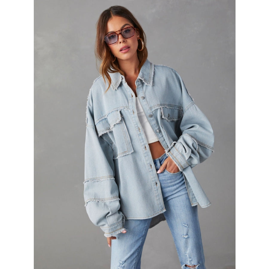 Dropped Shoulder Raw Hem Jacket Misty Blue / S