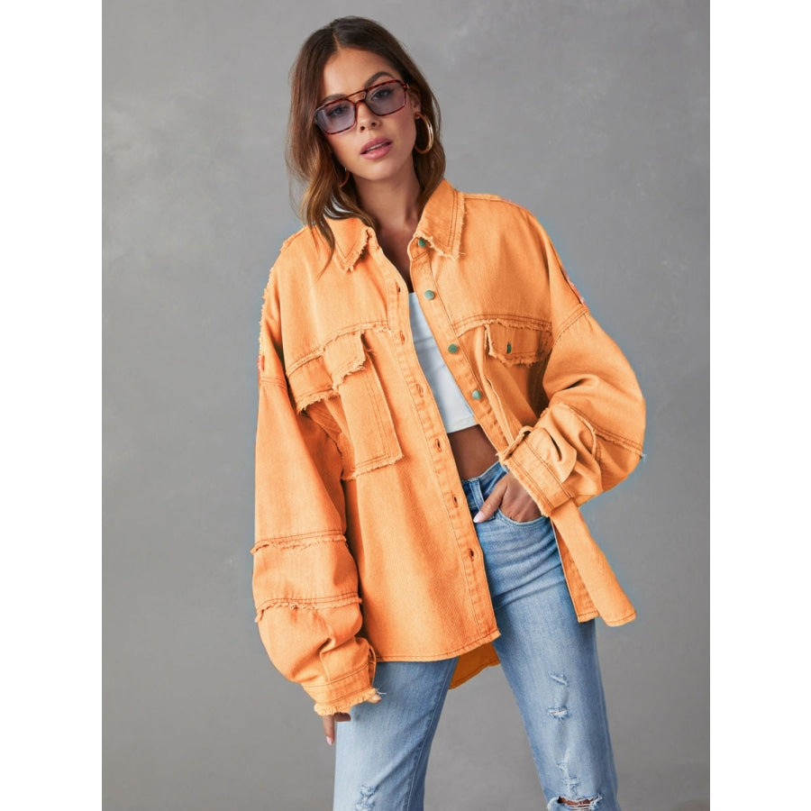 Dropped Shoulder Raw Hem Jacket Sherbet / S