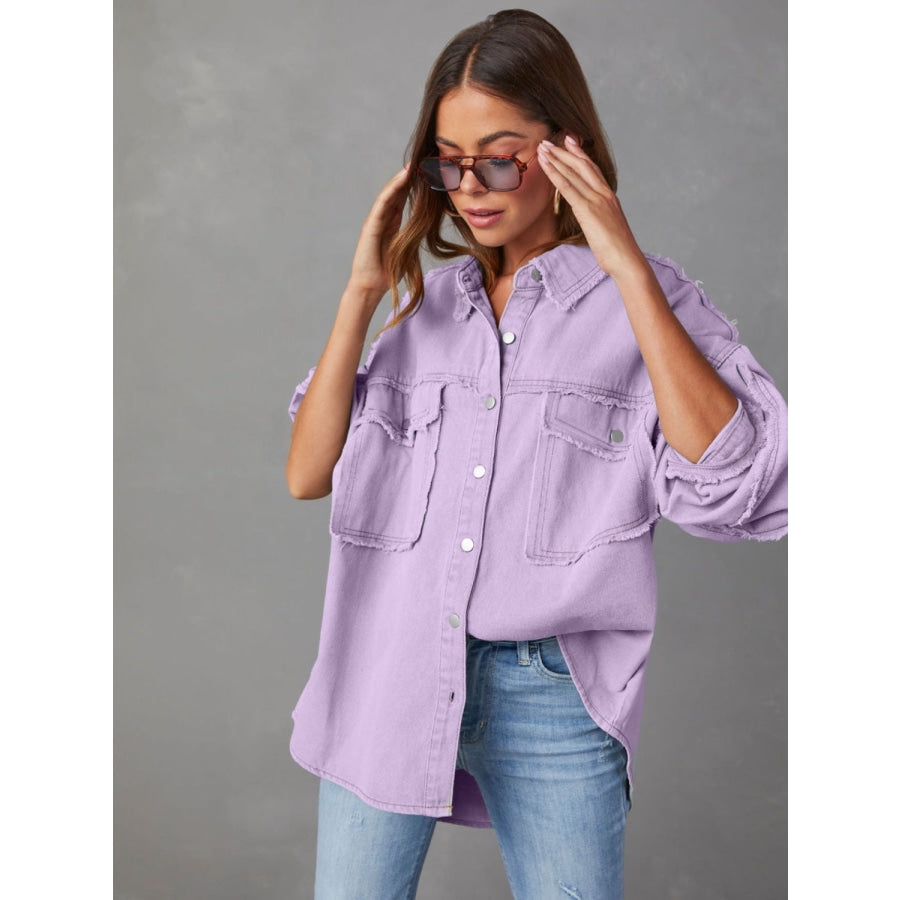 Dropped Shoulder Raw Hem Jacket Lilac / S