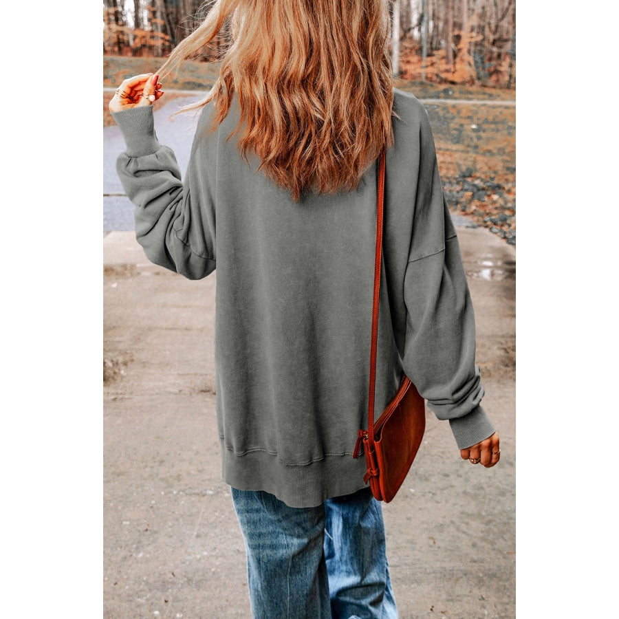 Dropped Shoulder Round Neck Long Sleeve Blouse