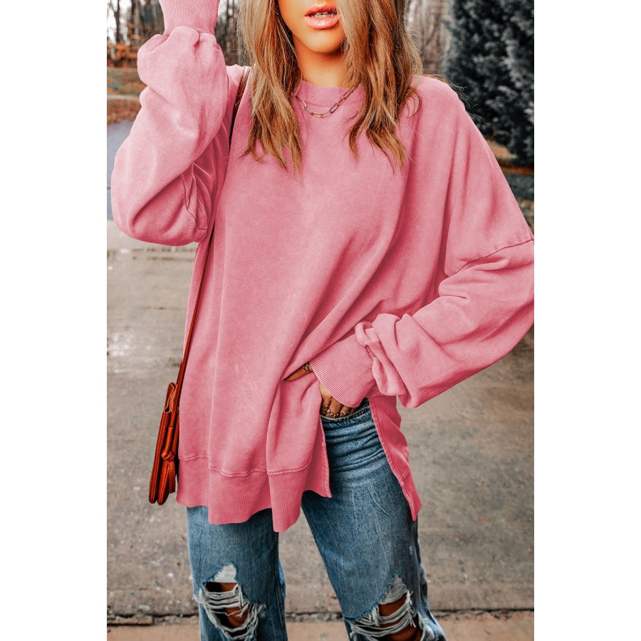 Dropped Shoulder Round Neck Long Sleeve Blouse