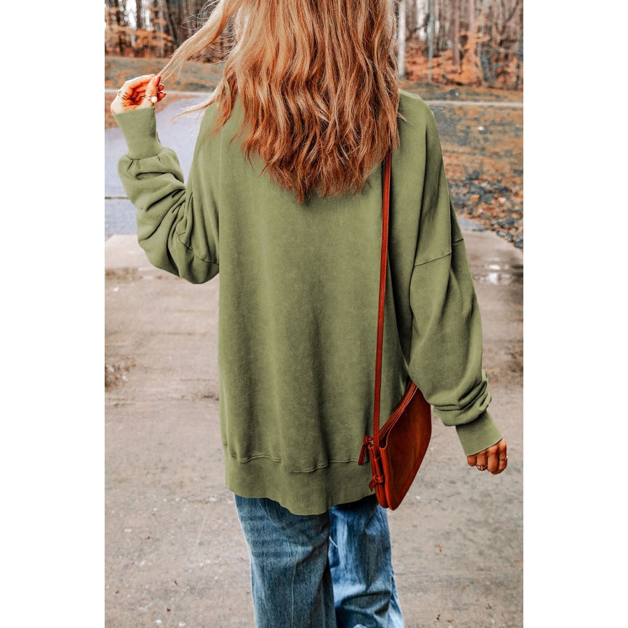 Dropped Shoulder Round Neck Long Sleeve Blouse