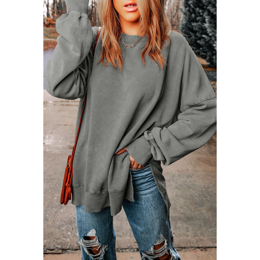 Dropped Shoulder Round Neck Long Sleeve Blouse