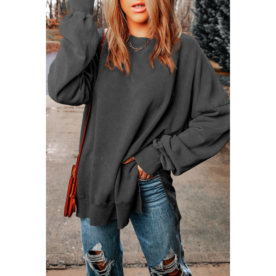 Dropped Shoulder Round Neck Long Sleeve Blouse