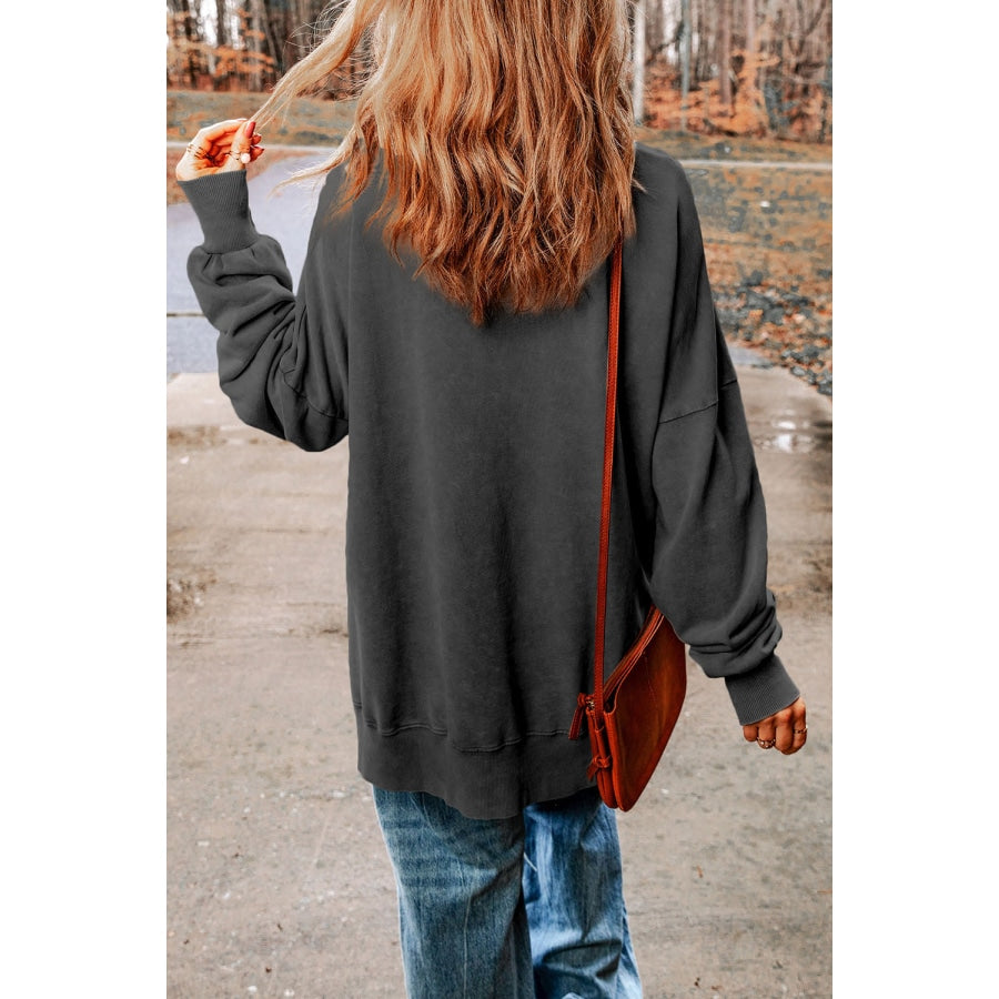 Dropped Shoulder Round Neck Long Sleeve Blouse