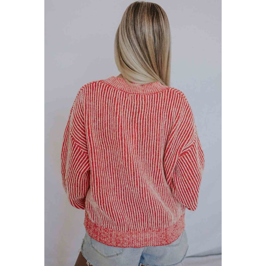 Dropped Shoulder Round Neck Sweater Clothing