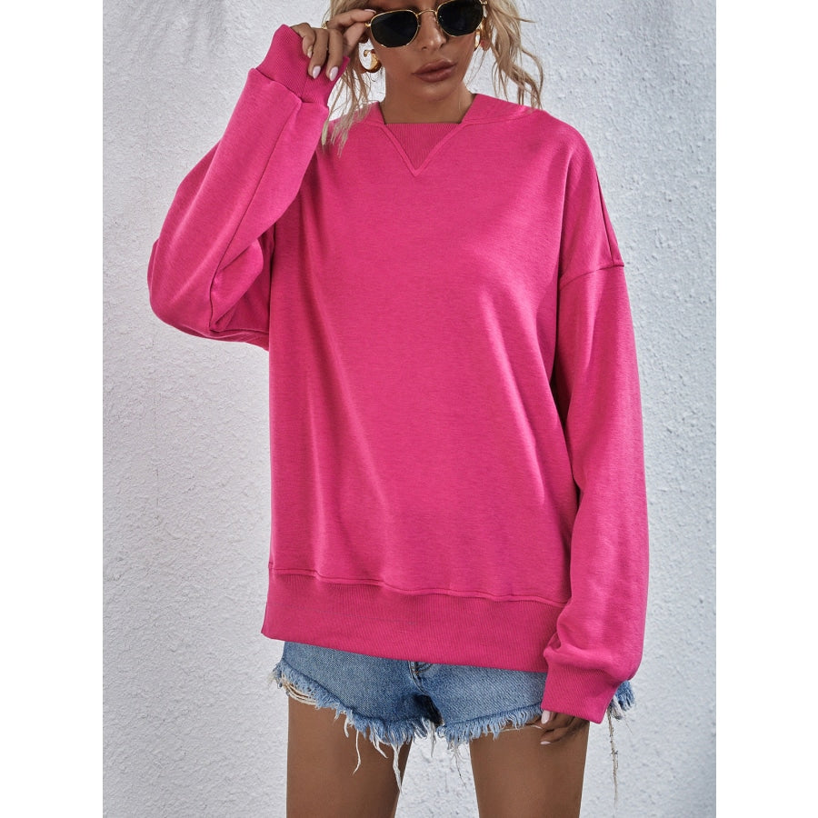 Dropped Shoulder Slit Hoodie Hot Pink / S