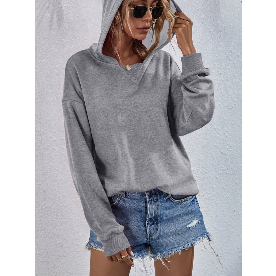 Dropped Shoulder Slit Hoodie