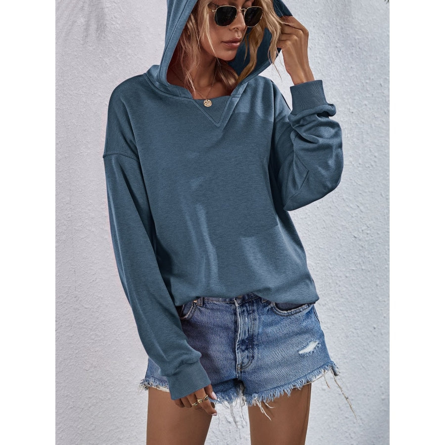 Dropped Shoulder Slit Hoodie