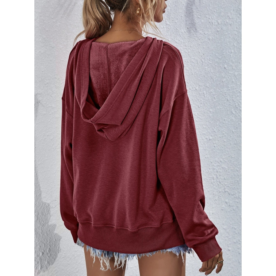 Dropped Shoulder Slit Hoodie