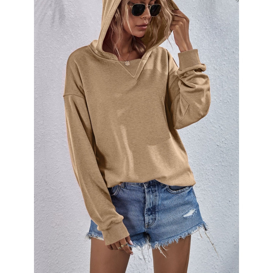 Dropped Shoulder Slit Hoodie